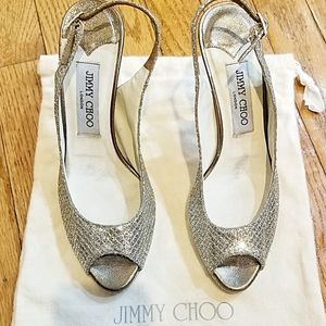 Gorgeous Jimmy Choo Silver Glitter Slingback Pumps